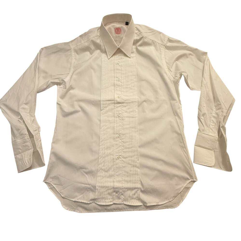 J. Press White Pleated Tuxedo Dress Shirt with French Cuffs, Size 15.5-34